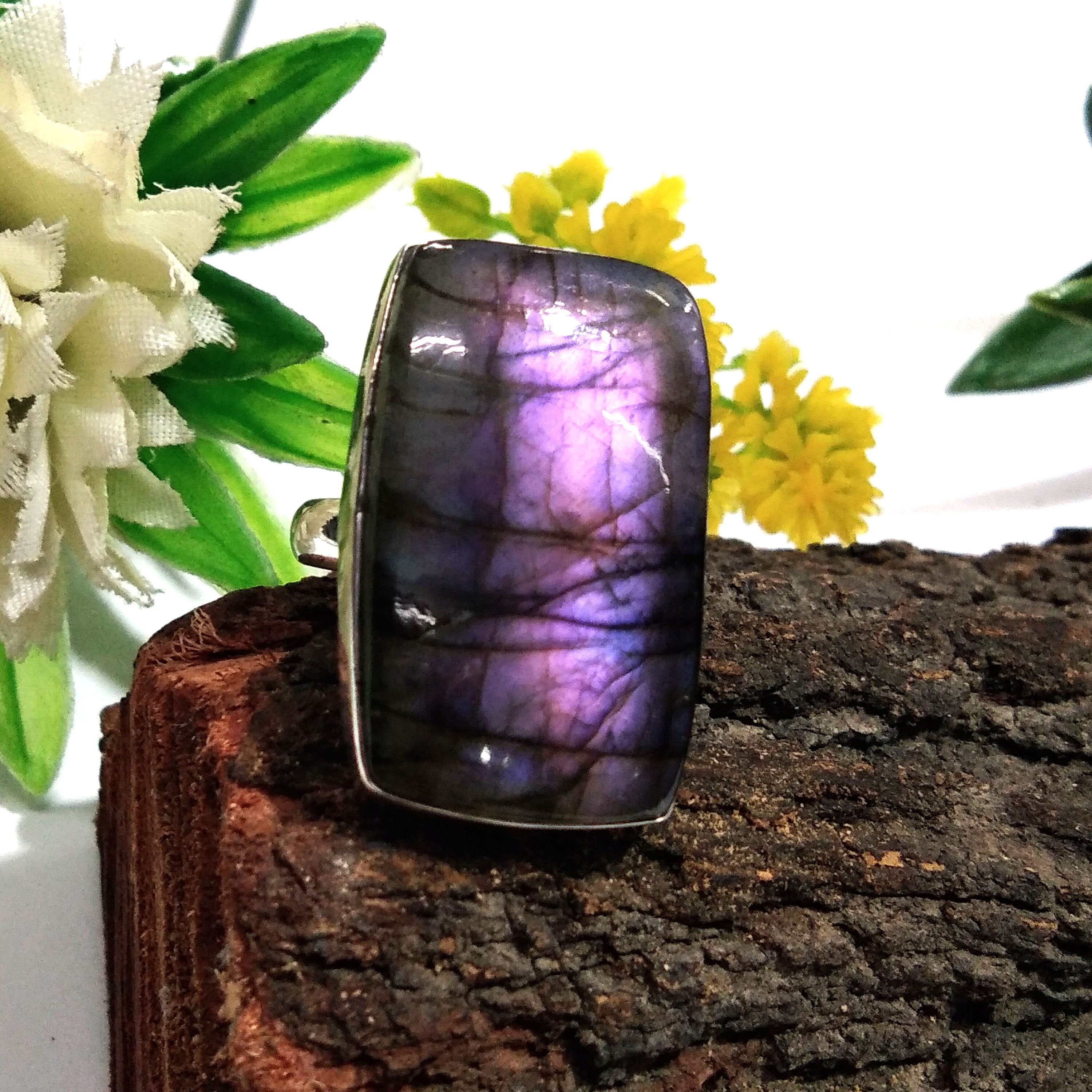 Natural Labradorite Purple Fire Gemstone Ring, Solid 925 Sterling Silver Ring, Labradorite Stone Size 29x18 mm Handmade Gift Ring Jewelry